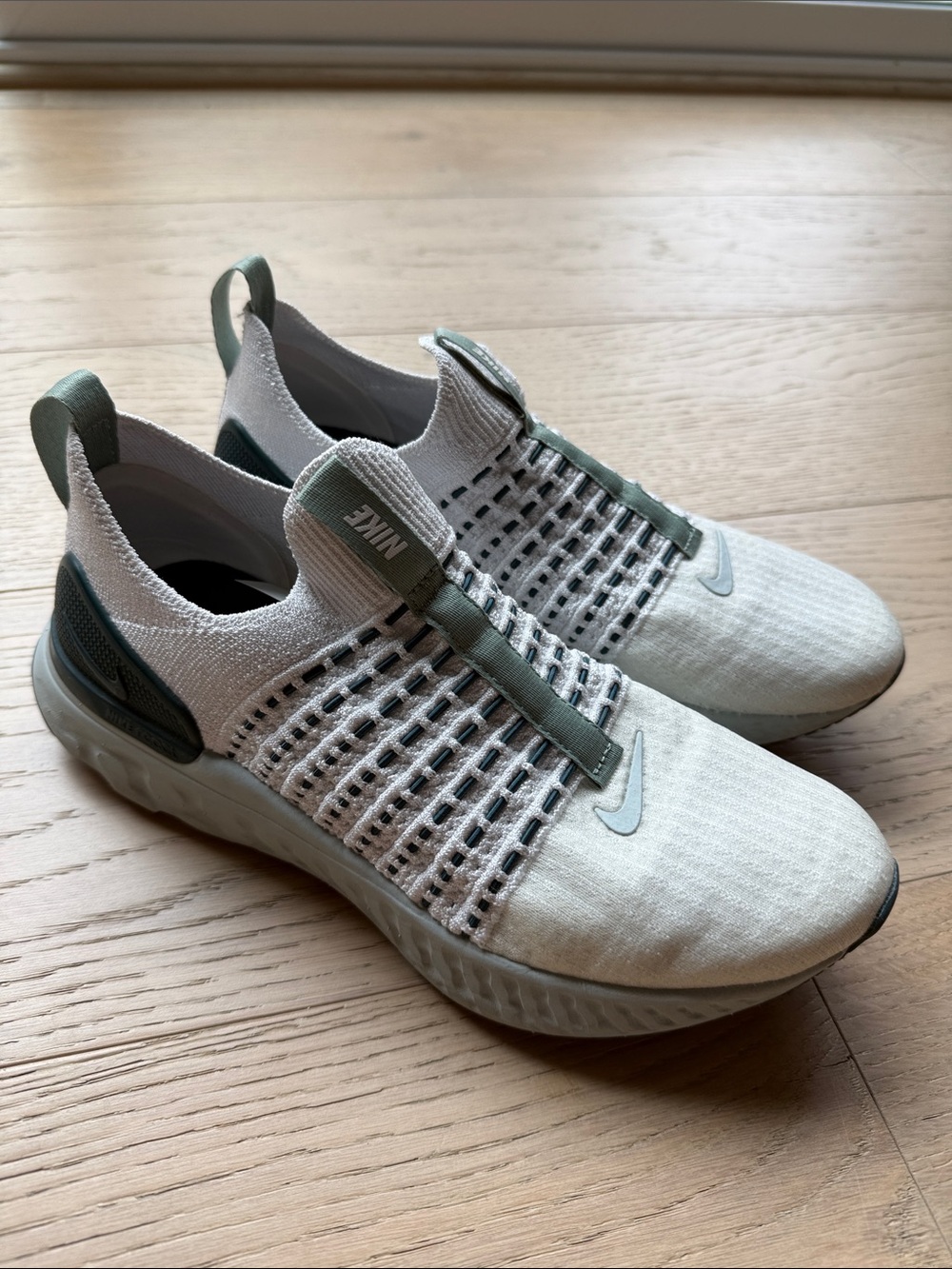 Nike Men’s Slip-On Sneakers in Light Gray and Sage Green
